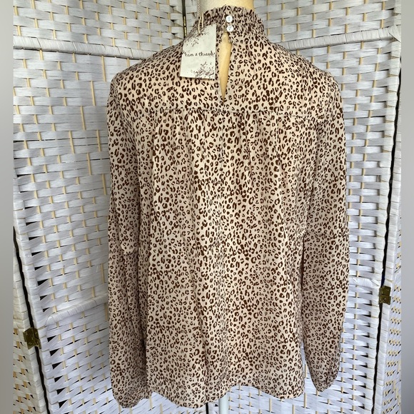 NWT Hem & Thread Cheetah Frills Smocked Ivory Mocha Bohemian Top Blouse - Picture 8 of 11